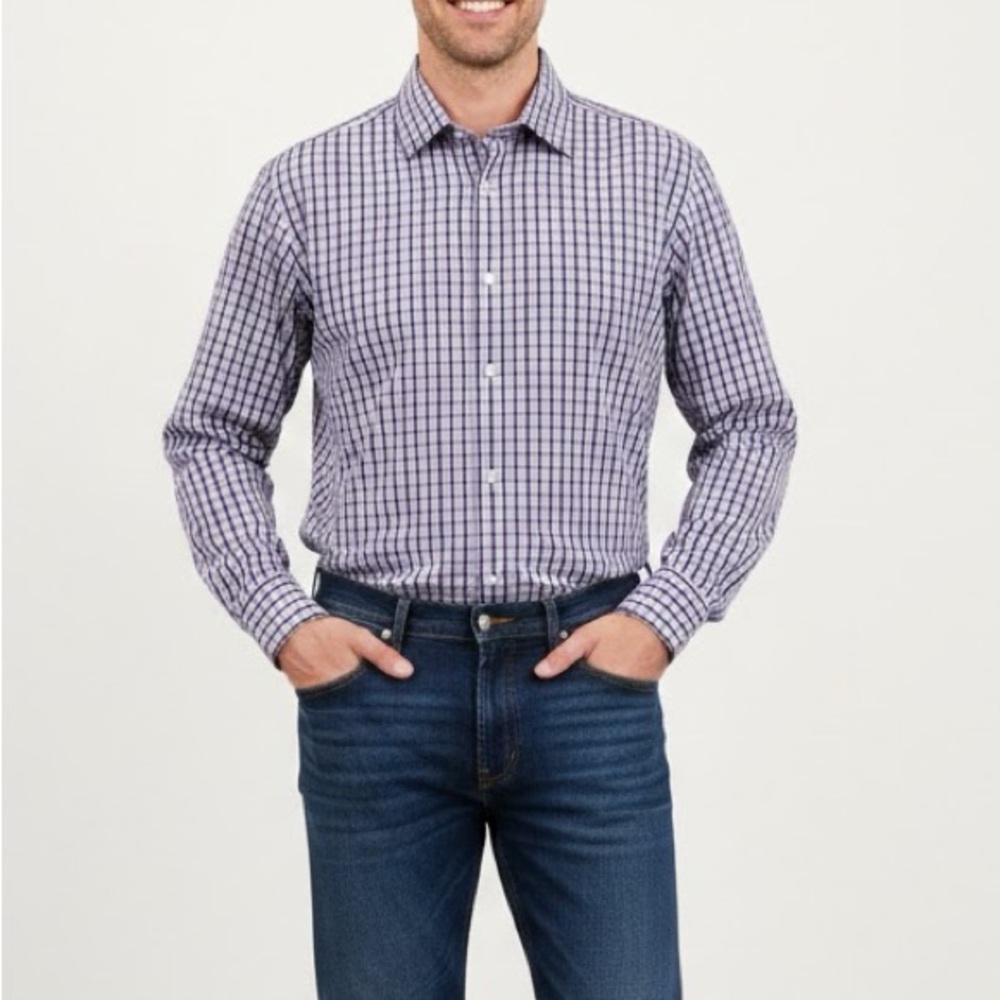 English Laundry Purple Checkered Long Sleeve Button Down 16.5